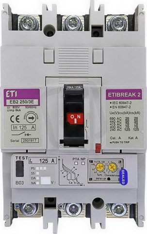 Kompaktní jistič EB2 250/3E 125A 3p ETI 004671302