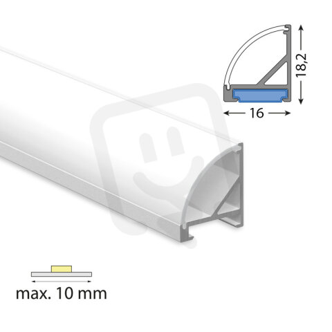 Rohový hliníkový profil RC 18x16 mm včetně mléčného difuzoru 1 m