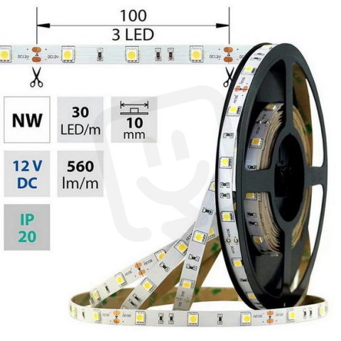 LED pásek SMD5050 NW, 30LED, 50m, 12V, 7,2 W/m MCLED ML-121.664.60.2