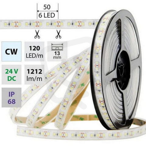 LED pásek SMD2835 CW, 120LED, 5m, 24V, 14 W/m MCLED ML-126.370.60.0