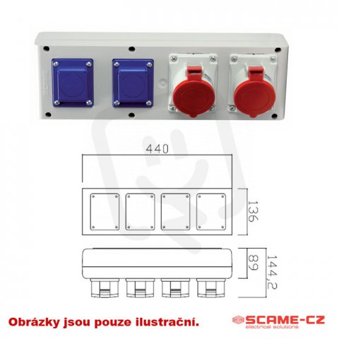 Zásuvková rozvodnice bez jištění 634 2x230V, 2x32A/5p SCAME 634.3322