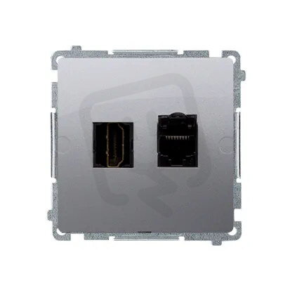 Zásuvka HDMI + počítačová zásuvka RJ45 kat.6, stříbrná matná metalizované