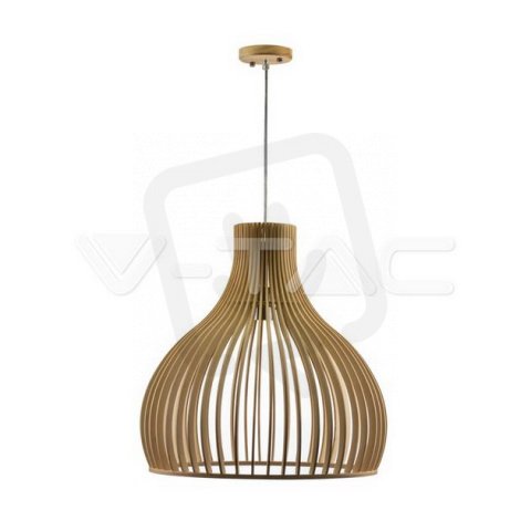 Wooden Pendant Light With Chrome Decorat