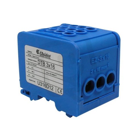 Distribuční blok DTB 3×16 modrý ELEKTRO BEČOV U316D12