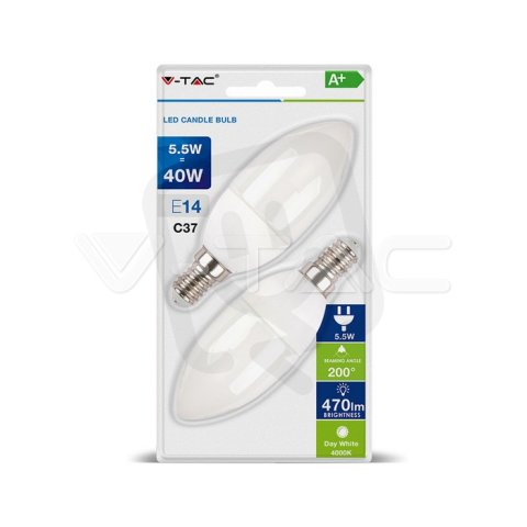 LED žárovka V-TAC 5.5W E14 svíčka White 2 PCS/Blister VT-2106