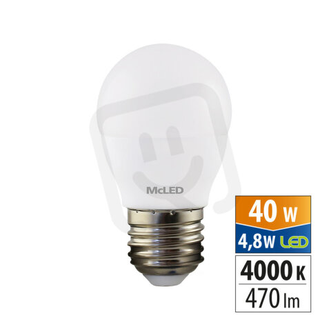 LED žárovka kapka 4,8W, E27, 4000K, CRI80, vyz. úhel 200°, 360° 470lm