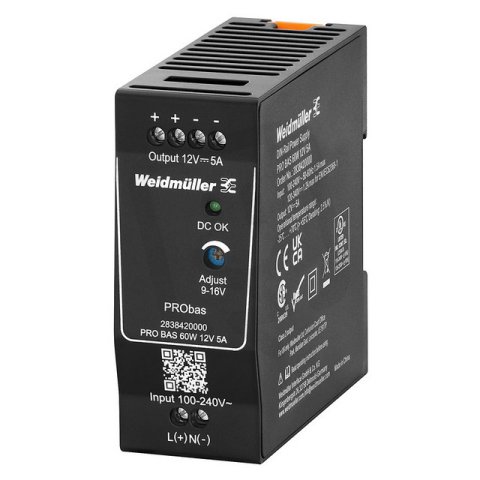 Elektrické napájení PRO BAS 60W 12V 5A WEIDMÜLLER 2838420000