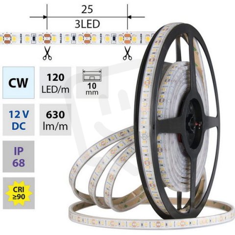 LED pásek SMD2835 CW 120LED/m 5m, 12V, 9,6 W/m MCLED ML-121.866.60.0
