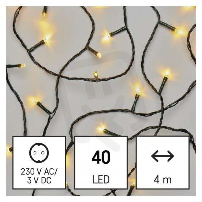 LED vánoční řetěz, 4 m, venkovní i vnitřní, teplá bílá, časovač EMOS D4AW01