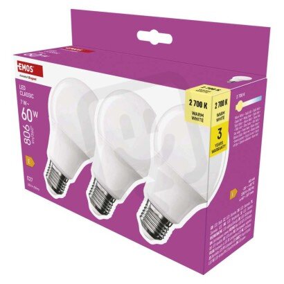 LED žárovka Classic A60 E27 7 W  (60 W) 806lm teplá bílá EMOS ZQ5E41.3