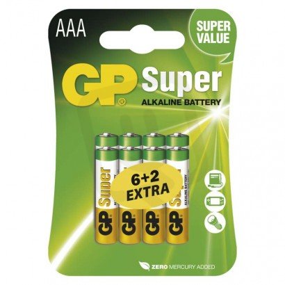 GP alkalická baterie SUPER AAA (LR03) 6+2BL /1013118000/ B13118