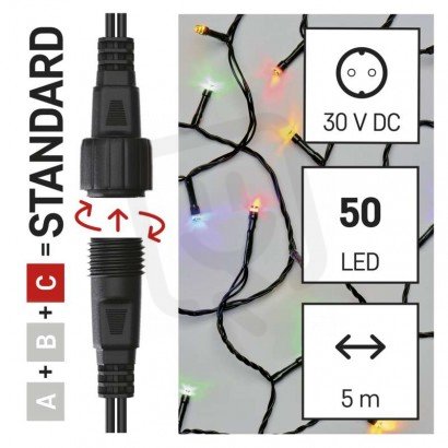 Standard LED spojovací vánoční řetěz, 5 m, venkovní i vnitřní, multicolor