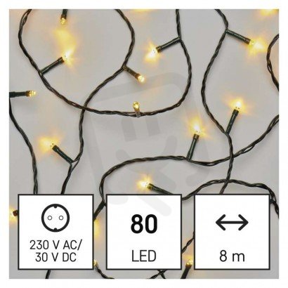 LED vánoční řetěz, 8 m, venkovní i vnitřní, teplá bílá, časovač EMOS D4AW02