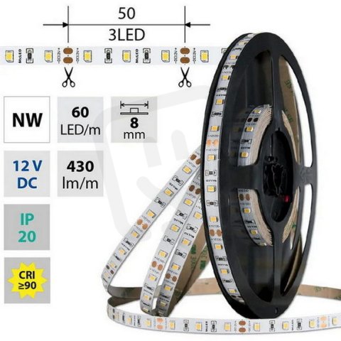 LED pásek SMD2835 NW 60LED/m 5m 430lm, 12V, 4,8 W/m MCLED ML-121.830.60.0
