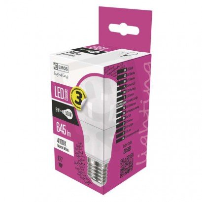 LED žárovka Classic A60 E27 7,3W (50W) 645 lm neutrální bílá EMOS ZQ5131