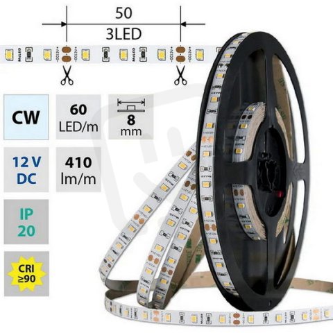 LED pásek SMD2835 CW 60LED/m 5m, 12V, 4,8 W/m MCLED ML-121.829.60.0