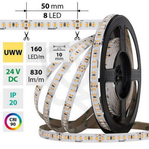 LED pásek SMD2835 UWW 160LED/m 50m, 24V, 9 W/m MCLED ML-126.021.90.2
