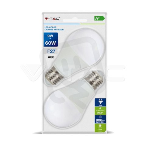 LED žárovka V-TAC 9W E27 A60 Color Changing 3 in 1 VT-2149