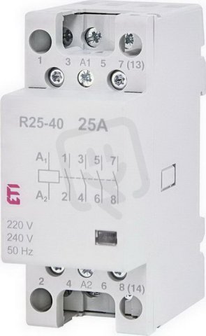 Modulární stykač R 25-40 230V, 4p, 2M, kontakty 4xNO,25A, 230V AC ETI 002462310