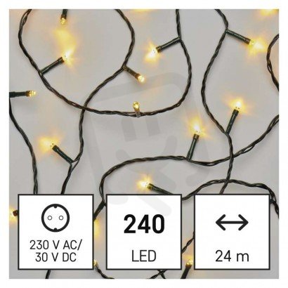 LED vánoční řetěz, 24 m, venkovní i vnitřní, teplá bílá, časovač EMOS D4AW05