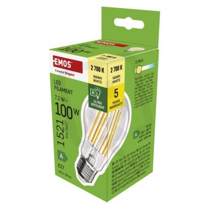 LED žárovka Filament A60 A CLASS E27 7,2W (100W) 1521 lm teplá bílá EMOS ZF5167