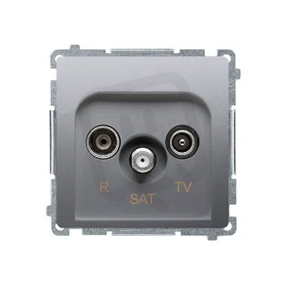 Zásuvka RTV-SAT průběžná, 1x vstup: 5-2400 MHz, stříbrná matná metalizované