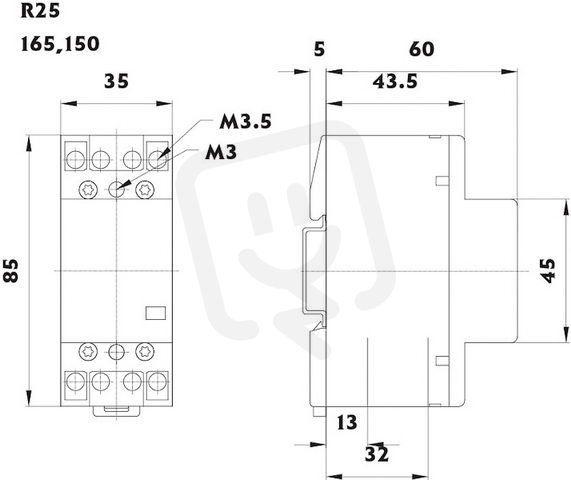 Modulární stykač R 25-40 24V, 4p, 2M, kontakty 4xNO,25A, 24V AC ETI 002462311