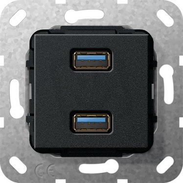 USB 3.0 A 2x Gender changer vložka černá mat GIRA 568410