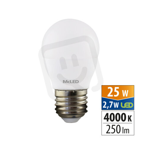 LED žárovka kapka 2,7W, E27, 4000K, CRI80, vyz. úhel 200°, 360° 250lm