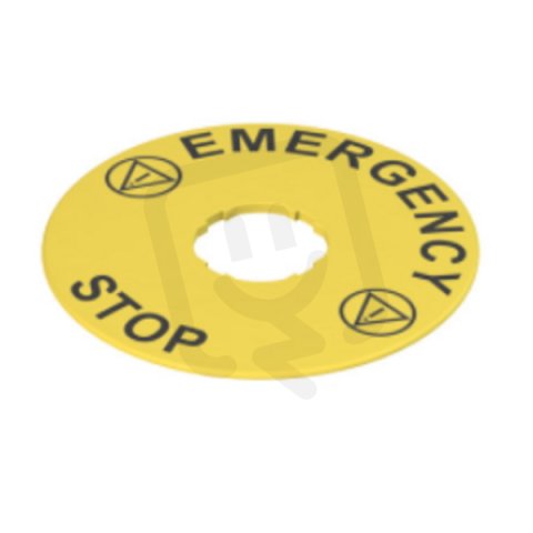 PIZZATO Žlutý štítek, průměr 90 mm, popis EMERGENCY STOP