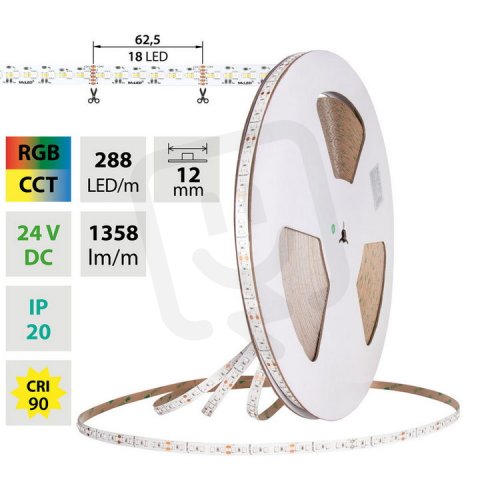 LED pásek SMD3535+2216 RGB + CCT 288LED/m 18W/m DC24V 1358lm/m IP20 12mm 50m