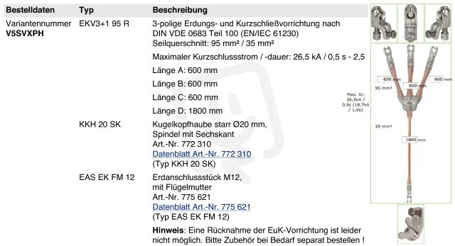 Uzemňovací a zkratovací souprava 3pól 35mm2 s nalis. koncovkami DEHN V5SVXPH