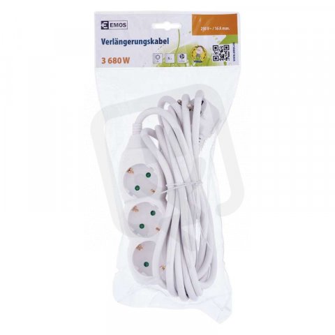 Prodlužovací kabel 5 m 3 zásuvky bílý PVC 1,5mm2 EMOS P0325R