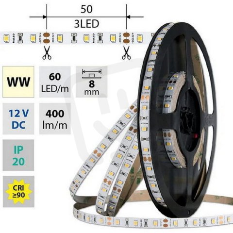 LED pásek SMD2835 WW 60LED/m 5m, 12V, 4,8 W/m MCLED ML-121.831.60.0