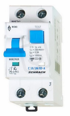 Jistič s proudovým chráničem 10 kA, 1+N, C10A, 300 mA, A SCHRACK BO817610--