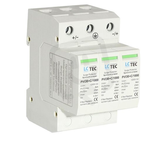 Svodič přepětí 3P 8kA třída T1+T2 (B+C) 1000V DC pro FV systémy LC TEC 108378