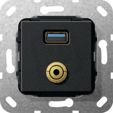 USB 3.0 A, matini Gender ch.,kr.kabel vložka černá mat GIRA 568610