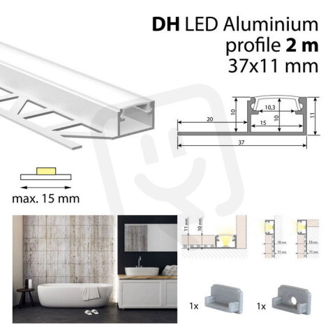 Hliníkový profil pro obklady a dlažbu DH 2m mléčný difuz., 2x koncovka