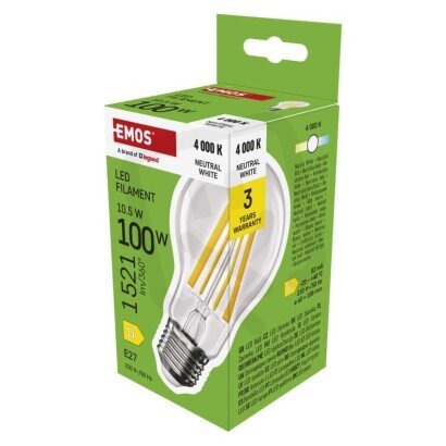 LED žárovka Filament A60 E27 10,5 W (100 W) 1521 lm neutrální bílá EMOS ZF5D63