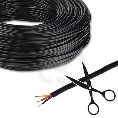 3-žilový kulatý PVC kabel AWG 20/0,52 mm2, černý plášť, červená/černá/žlutá