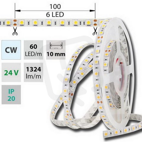 LED pásek SMD5050 CW, 60LED/m, IP20, 5m, 24V, 14,4 W/m MCLED ML-126.599.60.0