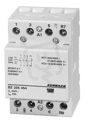 Instalační stykač 40 A, 3Z+1R (3NO+1NC), 230 V AC, 3TE SCHRACK BZ326454--