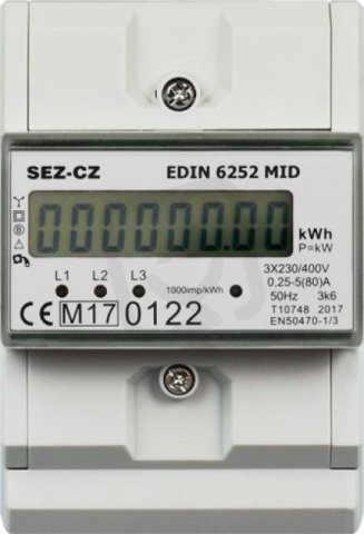 Fakturační elektroměr, MID, 5-80A, 1-tarif, 3-fázový, LCD displej, 4M/DIN