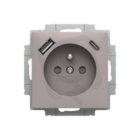 ABB ZONI Zásuvka s kolíkem, s clonkami, USB-A/C greige 5569T-A32357 244