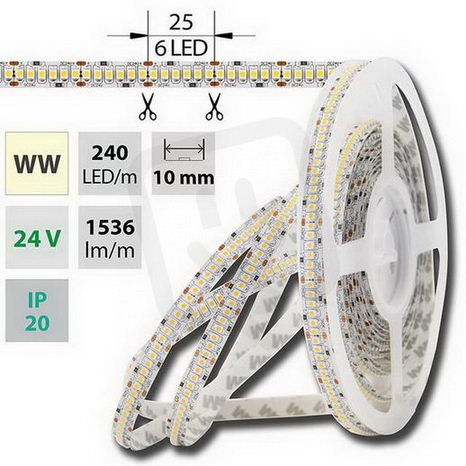 LED pásek SMD3528 WW, 240LED/m,IP20, 5m, 24V