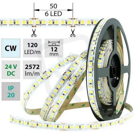 LED pásek SMD5050 CW, 120LED, 50m, 24V, 28,8 W/m MCLED ML-126.672.60.2