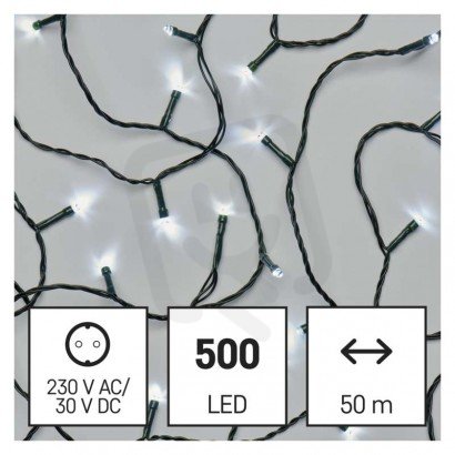 LED vánoční řetěz, 50 m, venkovní i vnitřní, studená bílá, časovač EMOS D4AC06