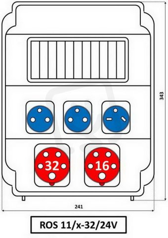 Zásuvková rozvodnice 1x3253+1x1653+2x230V+1x24V, 11 modulové okénko, IP54